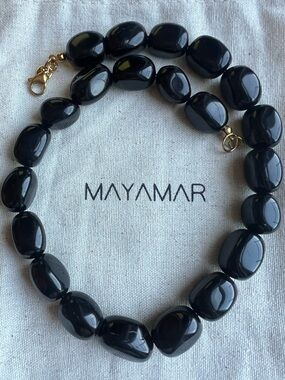 Noir Agate Beaded 24K Gold Plated Necklace NWOT